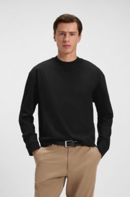 Relaxed-fit long-sleeved T-shirt in mercerised cotton, Black