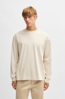 Relaxed-fit long-sleeved T-shirt in mercerised cotton, Natural