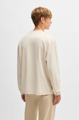 Relaxed-fit long-sleeved T-shirt in mercerised cotton, Natural