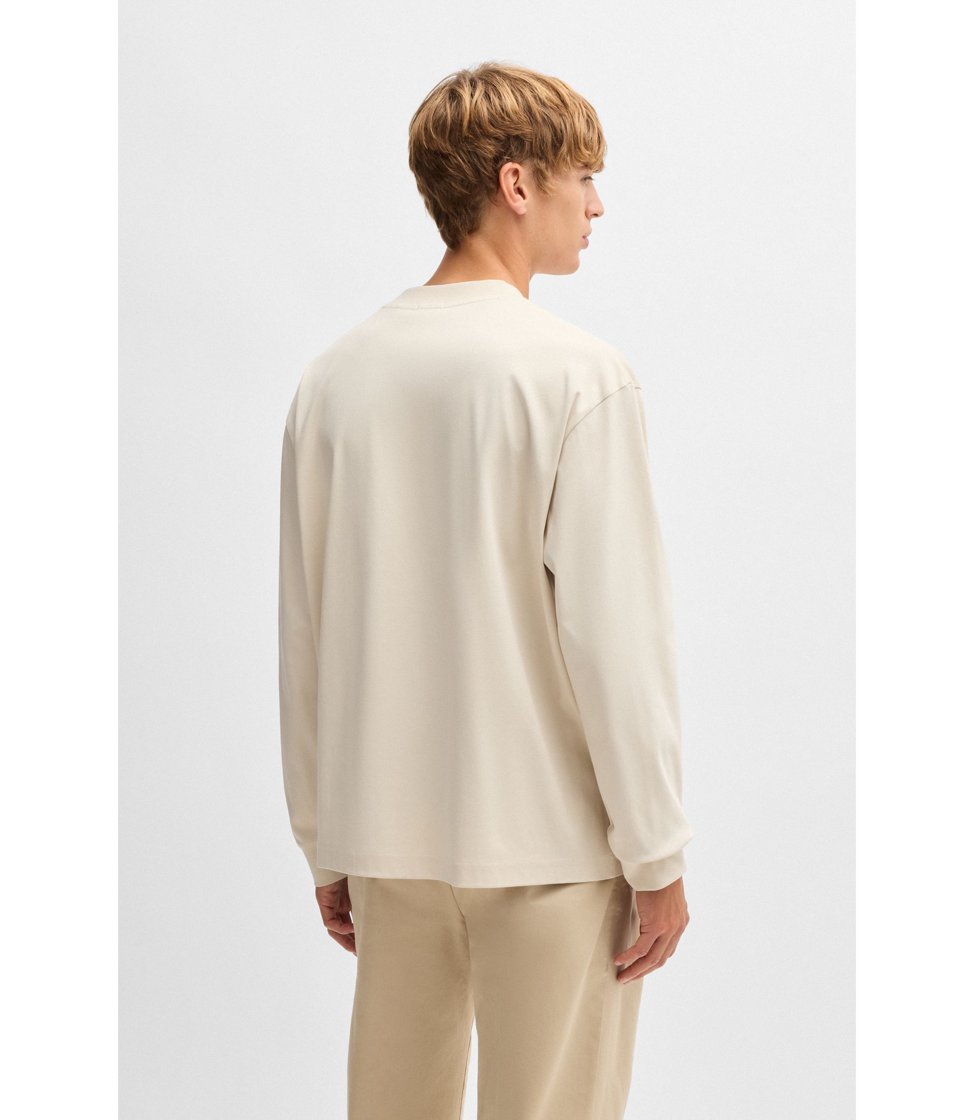 BOSS - Relaxed-fit long-sleeved T-shirt in mercerised cotton - Natural