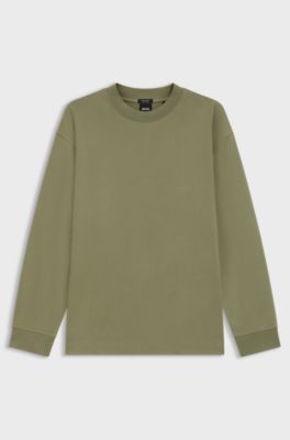 Camiseta de manga larga relaxed fit en algod&oacute;n mercerizado, Verde