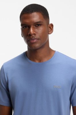 Short pyjama set in stretch cotton with logo details, Light Blue