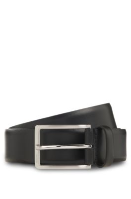 Italian-leather belt with logo-engraved gunmetal buckle, Black