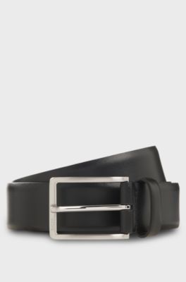 G&uuml;rtel aus italienischem Leder mit Logo-Gravur auf der Gunmetal-Schlie&szlig;e, Schwarz