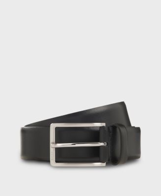 Italian-leather belt with logo-engraved gunmetal buckle, Black