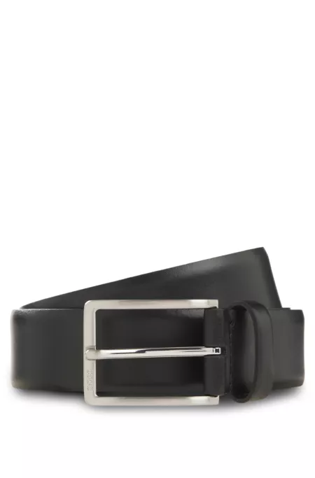Ceinture en cuir italien avec boucle de couleur acier à logo gravé