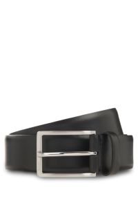 Italian-leather belt with logo-engraved gunmetal buckle, Black
