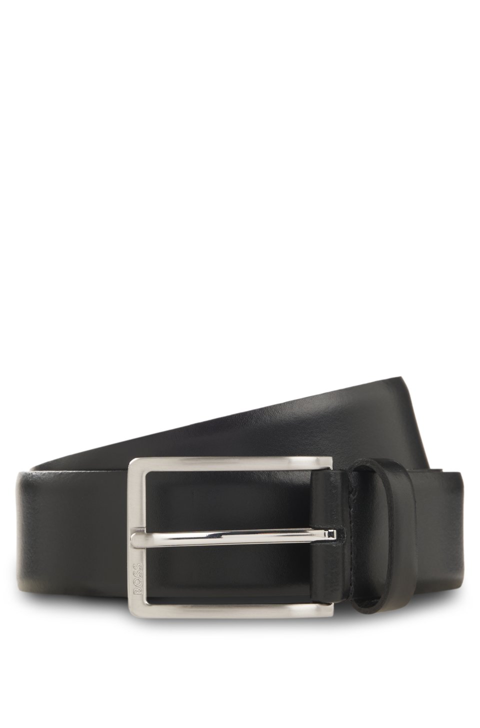 Italian-leather belt with logo-engraved gunmetal buckle