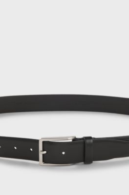 Italian-leather belt with logo-engraved gunmetal buckle, Black