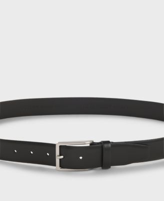 Italian-leather belt with logo-engraved gunmetal buckle, Black