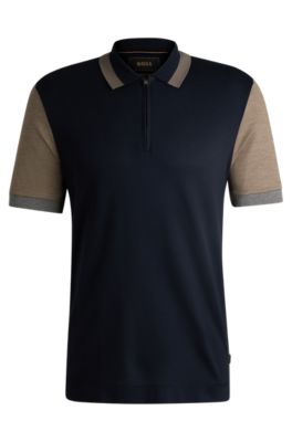 Cotton-silk polo shirt with contrast details, Dark Blue