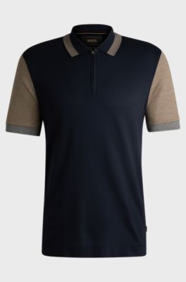 Cotton-silk polo shirt with contrast details, Dark Blue