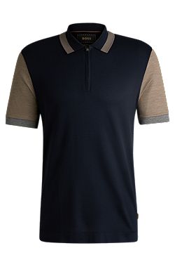 Cotton-silk polo shirt with contrast details