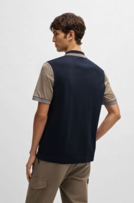 Cotton-silk polo shirt with contrast details, Dark Blue