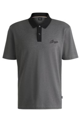 ★Hugo Boss★ Pigment Dying Short Sleeve T-Shirt 50512097271 BOSS - Mercerised-cotton polo shirt with script logo - Grey