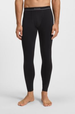 Cale&ccedil;on long en coton stretch avec taille logot&eacute;e, Noir