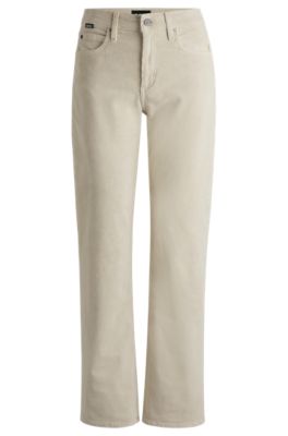 ストレートフィットジーンズ ストレッチコットン コーデュロイデニム, ライトベージュ