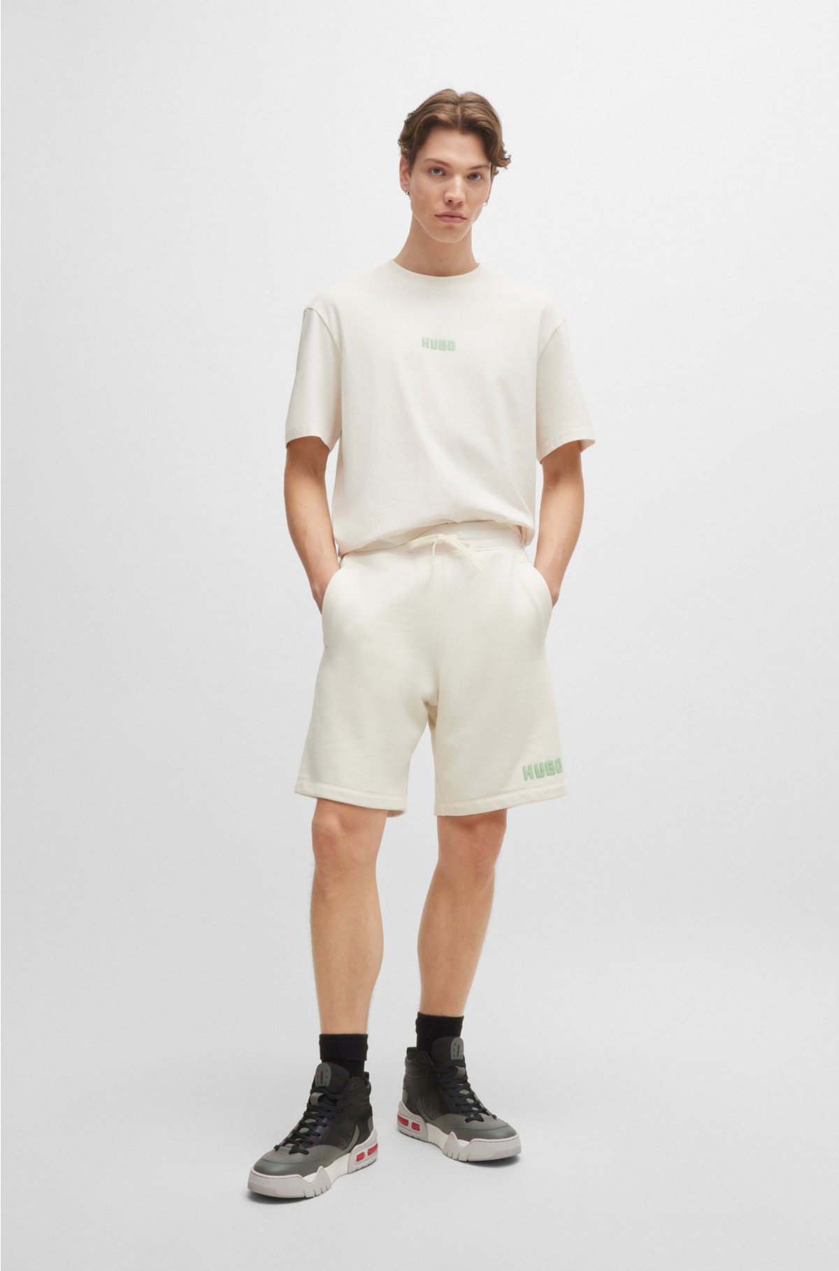 Cotton-terry relaxed-fit shorts with logo detail, White