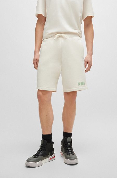 Cotton-terry relaxed-fit shorts with logo detail, White