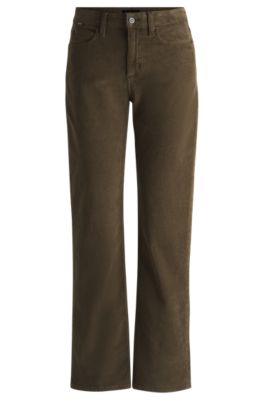 ストレートフィットジーンズ ブラウン コンフォートストレッチコーデュロイ, ダークグリーン