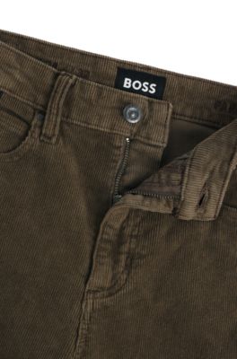 ストレートフィットジーンズ ブラウン コンフォートストレッチコーデュロイ, ダークグリーン