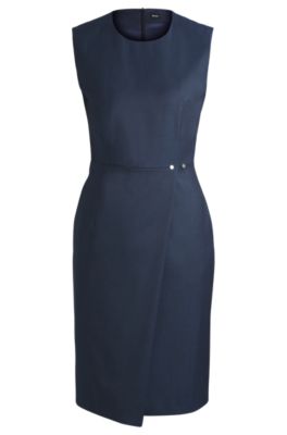 BOSS Vestito a tubino in lana vergine con gonna a portafoglio