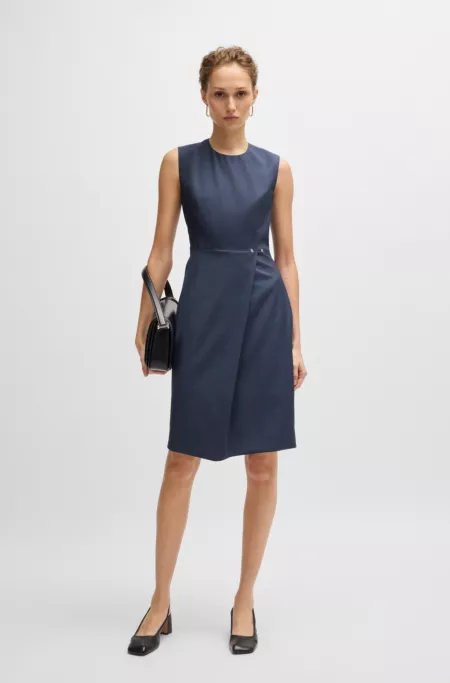 Shift-style dress in virgin wool with wrap skirt