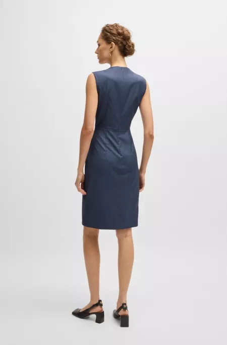 Shift-style dress in virgin wool with wrap skirt
