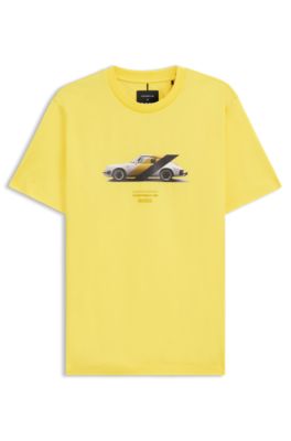 Porsche x BOSS mercerised-cotton T-shirt with collaborative branding, Yellow