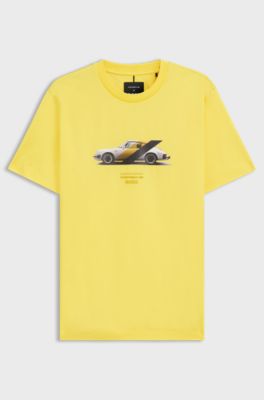 Porsche x BOSS mercerised-cotton T-shirt with collaborative branding, Yellow