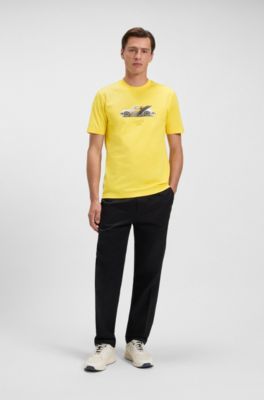 Porsche x BOSS mercerised-cotton T-shirt with collaborative branding, Yellow
