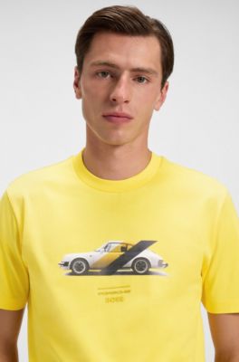 Porsche x BOSS mercerised-cotton T-shirt with collaborative branding, Yellow