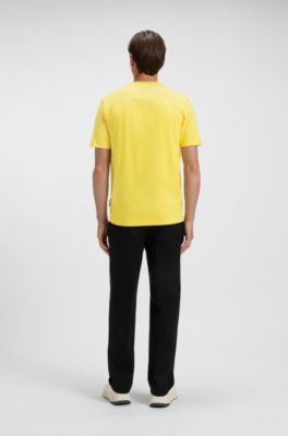 Porsche x BOSS mercerised-cotton T-shirt with collaborative branding, Yellow
