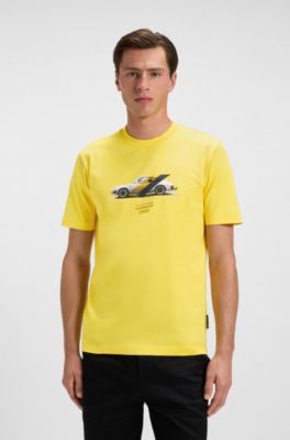 Porsche x BOSS mercerised-cotton T-shirt with collaborative branding, Yellow