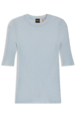 Rib-knit sweater in a wool blend, Blue