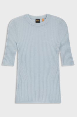 Rib-knit sweater in a wool blend, Blue