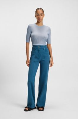 Rib-knit sweater in a wool blend, Blue
