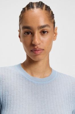 Rib-knit sweater in a wool blend, Blue