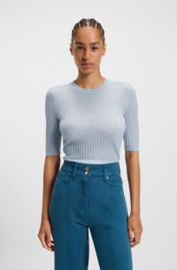 Rib-knit sweater in a wool blend, Blue