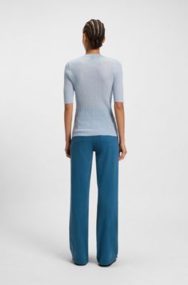 Rib-knit sweater in a wool blend, Blue