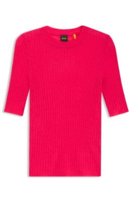 Rib-knit sweater in a wool blend, Dark Pink