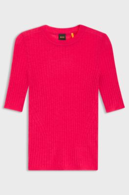 Rib-knit sweater in a wool blend, Dark pink