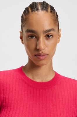 Rib-knit sweater in a wool blend, Dark pink