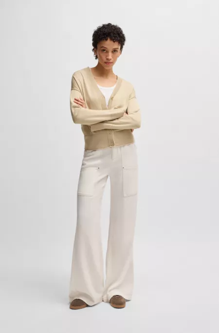 Regular-fit cardigan with silicone logo in soft yarn