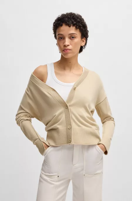 Regular-fit cardigan with silicone logo in soft yarn