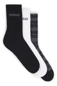 Paquete de tres pares de calcetines cortos con logo, Blanco / Negro
