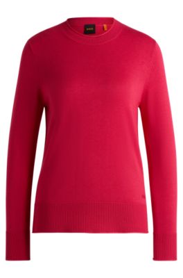 Knit sweater with rolled edges, Dark pink