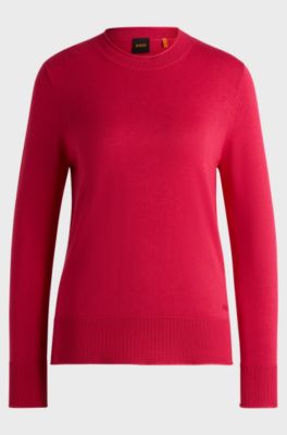 Knit sweater with rolled edges, Dark pink