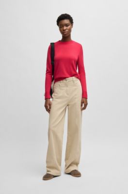 Knit sweater with rolled edges, Dark Pink