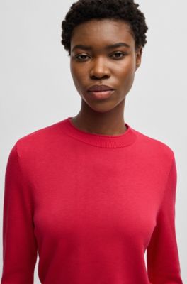 Knit sweater with rolled edges, Dark Pink